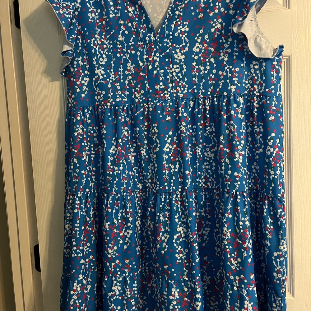Elegant Blue Floral Women's Dress